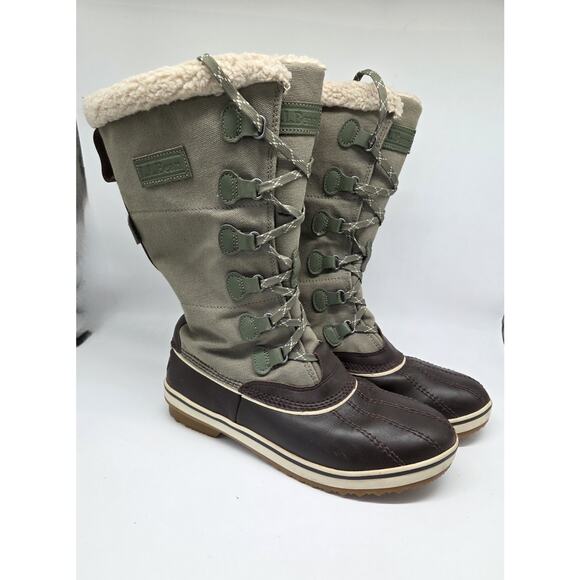 LL Bean Womens Sherpa Lined Green Canvas 12 Inch Waterproof Boots Tek 2.5 sz 10 - Picture 2 of 10